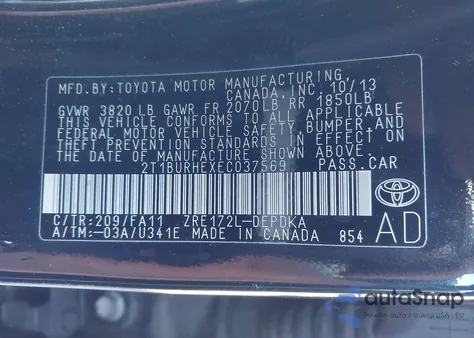 2014 Toyota Corolla L из США, поврежденный, VIN 2T1BURHEXEC037569